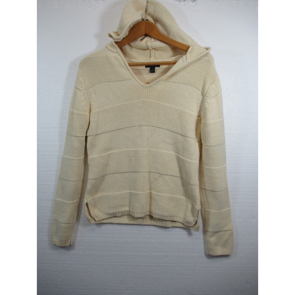 Vintage Y2K Gap Hooded Sweater Women Medium Ivory Preppy Beachy Coastal